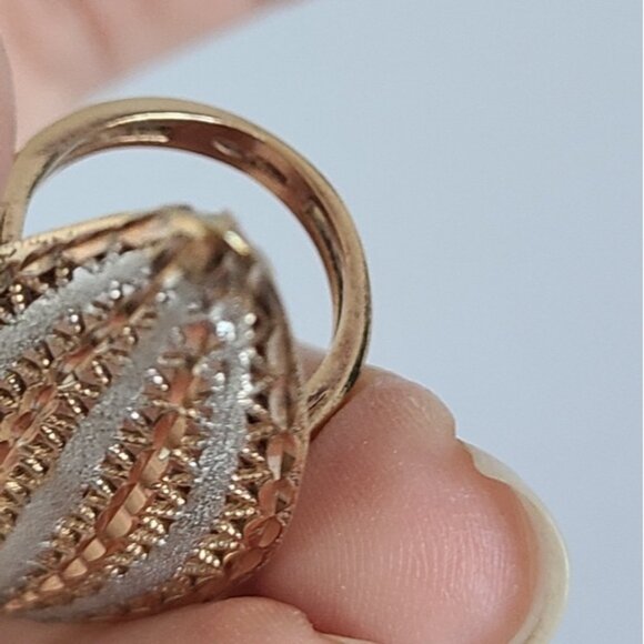 Boho Sterling Silver Rose Gold Marquis Two Tone Full Finger Statement Ring - Picture 9 of 13